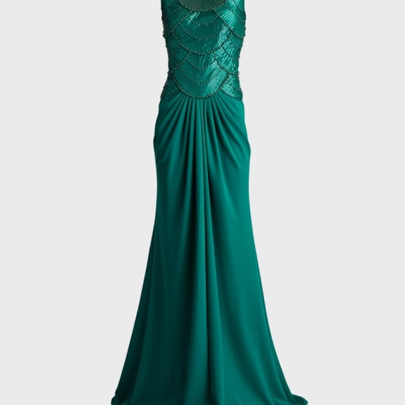 Tadashi ShojiPleated Bead & Sequin Crepe Gown